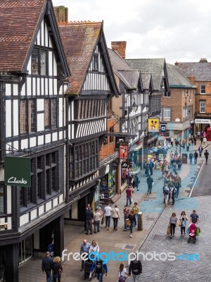 People Shopping In Chester City Centre Stock Photo