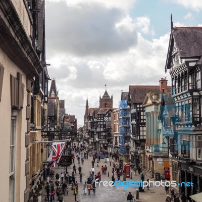 People Shopping In Chester City Centre Stock Photo