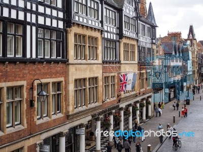 People Shopping In Chester City Centre Stock Photo