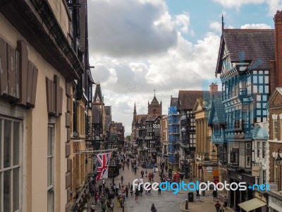 People Shopping In Chester City Centre Stock Photo