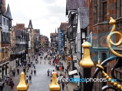 People Shopping In Chester City Centre Stock Photo