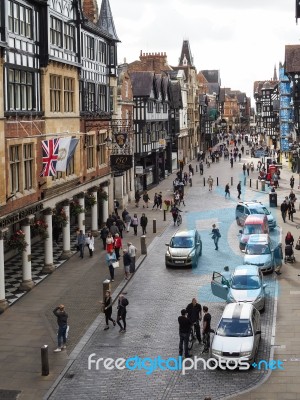 People Shopping In Chester City Centre Stock Photo