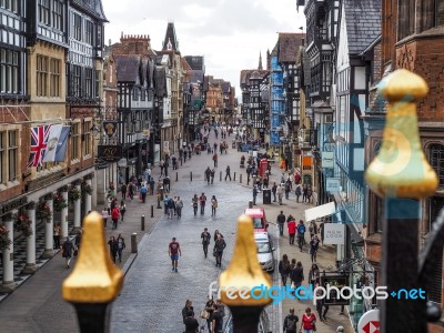 People Shopping In Chester City Centre Stock Photo