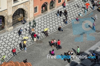 People Waiting For The Astronomical Clock In Prague Stock Photo