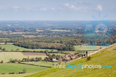 People Waking  Over The Rolling Sussex Countryside Near Brighton… Stock Photo