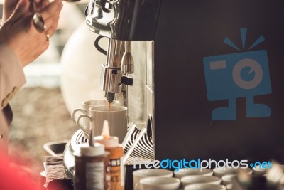 People With Professional  Coffee Under The Warm Atmosphere Stock Photo