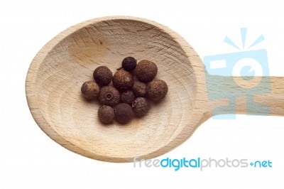 Pepper Seeds On Wooden Spoon Stock Photo