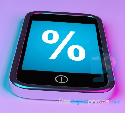 Percent Sign On Phone Shows Percentage Discount Or Investment Stock Image