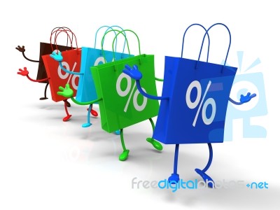 Percent Sign On Shopping Bags Shows Bargains Stock Image