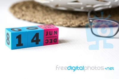 Perpetual Calendar Set At The Date Of June 14 Stock Photo