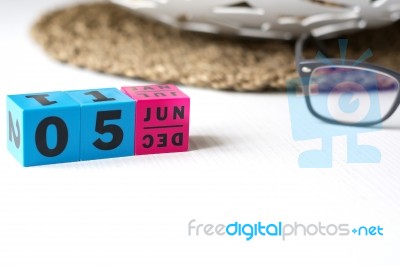 Perpetual Calendar Set At The Date Of June 5 Stock Photo