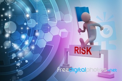 Person Jumping Over Word Risk With Flag Stock Image