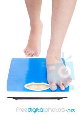 person standing on Weight Scale Stock Photo