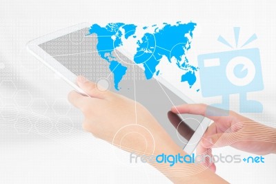 Person Using A Digital Tablet Stock Photo