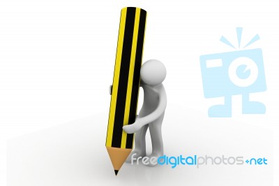 Person Writing With A Huge Yellow Pencil Stock Image