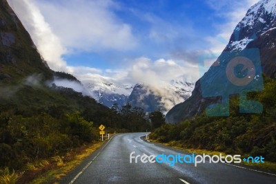 Perspective Photography Of Road To Milford Sound National Park Most Popular Natural Traveling Destination In Southland New Zealand Stock Photo