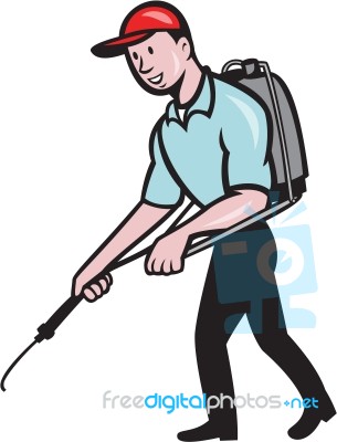 Pest Control Exterminator Spraying Cartoon Stock Image