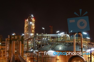 Petro And Chemical Plant - Night Scene Stock Photo