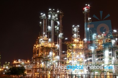 Petro And Chemical Plant - Night Scene Stock Photo