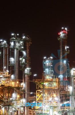 Petro And Chemical Plant - Night Scene Stock Photo