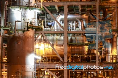 Petro And Chemical Plant - Night Scene Stock Photo