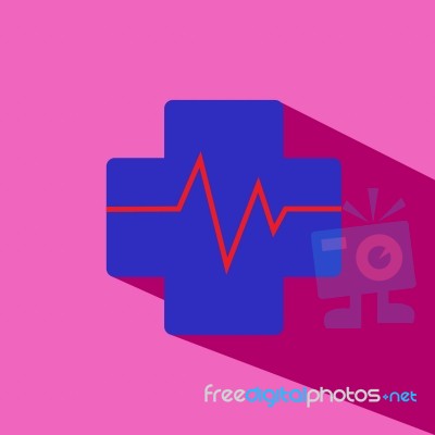 Pharmacy Cross And Heartbeat Electrocardiograph  Icon Stock Image