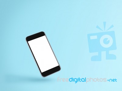 Phone Blank Screen On Blue Background Concept Stock Photo