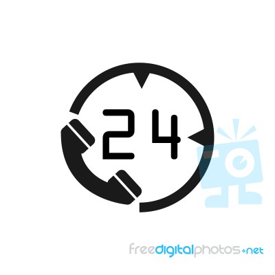 Phone Call 24 Hour Symbol Icon  Illustration On Whit Stock Image