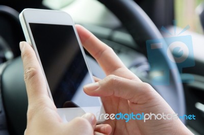 Phone Call In The Car Stock Photo