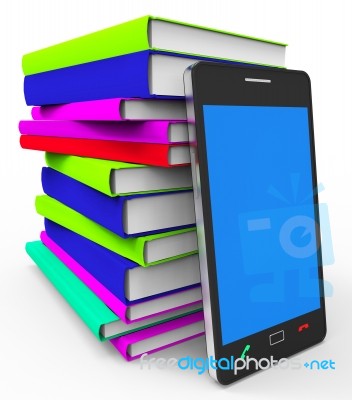 Phone Knowledge Online Indicates World Wide Web And Book Stock Image