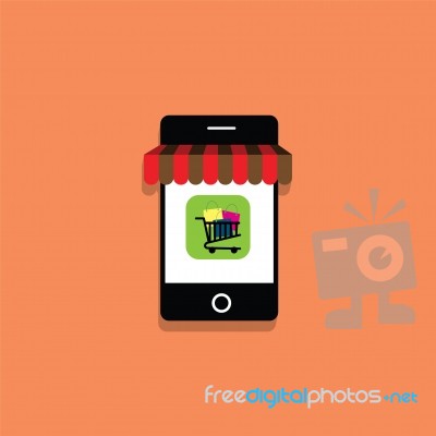 Phone Shopping Flat Icon   Illustration  Stock Image