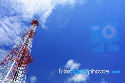 Phone Tower In Blue Sky Stock Photo