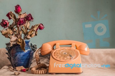 Phone With Vintage Images Stock Photo