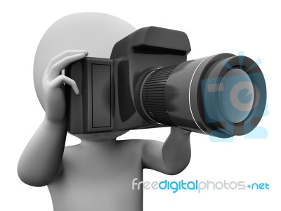 Photo Character Shows Taking An Image Dslr And Photograph Stock Image