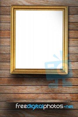 Photo Frame On Wood Wall Stock Photo