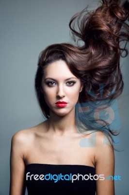 Photo Of Beautiful Woman With Magnificent Hair Stock Photo