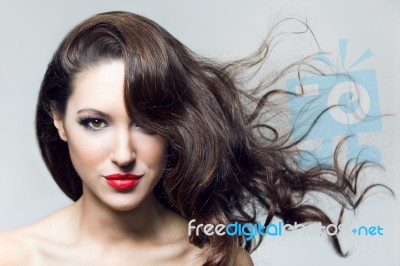 Photo Of Beautiful Woman With Magnificent Hair Stock Photo