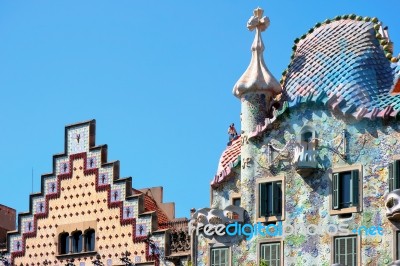 Photographer On Casa Batlo Skyline Barcelona Stock Photo