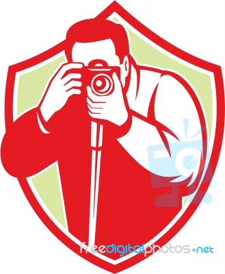 Photographer Shooting Camera Shield Retro Stock Image