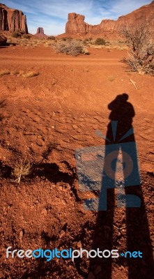 Photographer's Shadow In Monument Valley Stock Photo