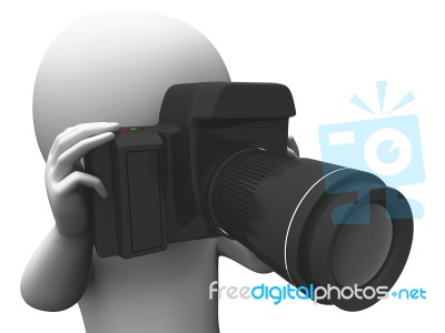 Photography Character Shows Taking A Photo Dslr And Photograph Stock Image