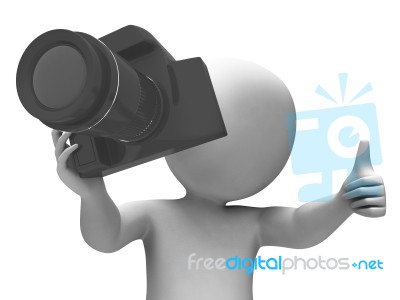 Photography Character Shows Taking A Photo Dslr And Photograph Stock Image