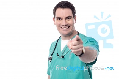 Physician Pointing To Camera Stock Photo