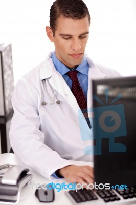 Physician Working In Computer Stock Photo