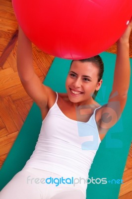 Physiotherapy Exercises With Bobath Ball Fitball Stock Photo