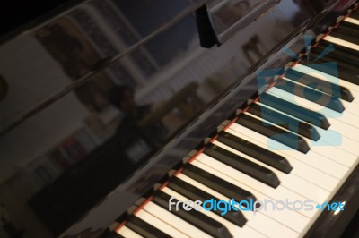 Piano Keyboard Colse Up Side View Stock Photo