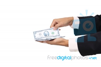 Pick Some Cash In Business Man Hand On White Background Stock Photo