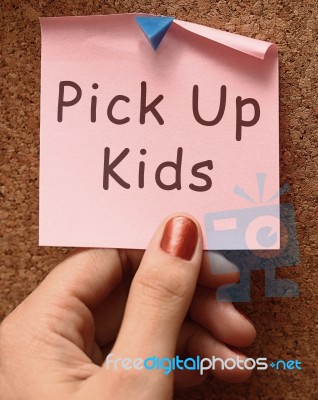 Pick Up Kids With Post It Note Stock Photo