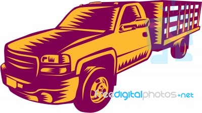 Pick-up Truck Woodcut Stock Image