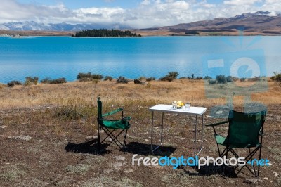 Picnic At Lake Tekapo Stock Photo